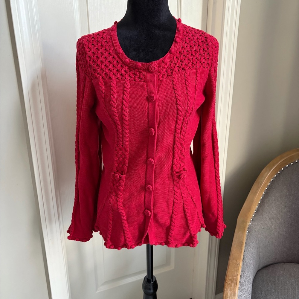Elegant Red Button-Up Cardigan